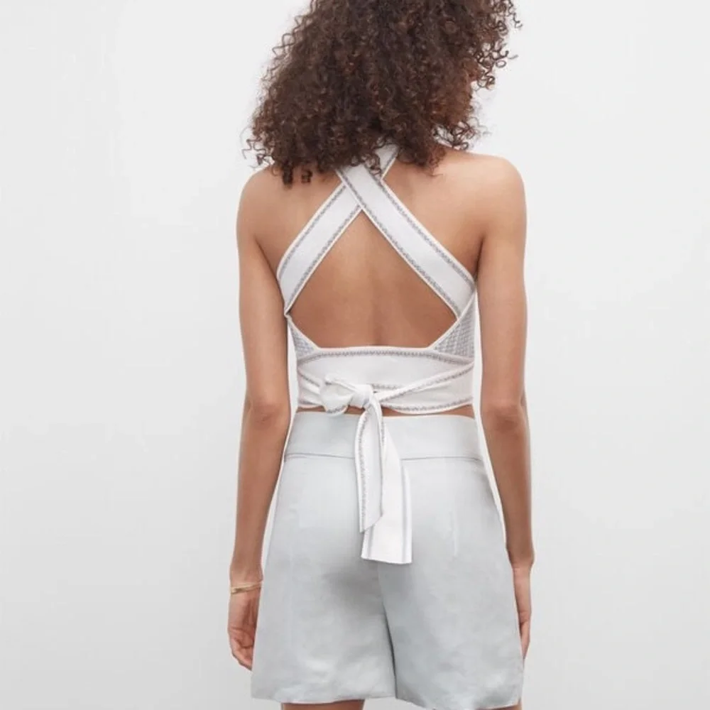 NWT Club Monaco Raeni Knit Cross Back Halter Crop Top - Picture 3 of 8